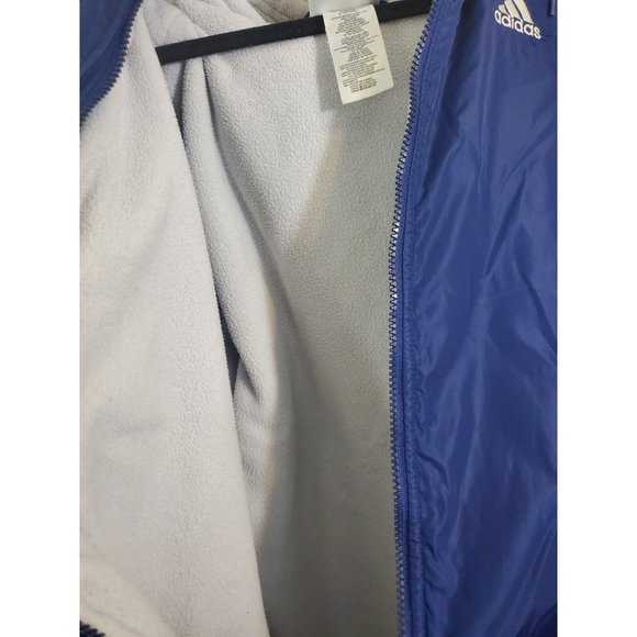 Vtg Adidas Three Stripe Blue Fleece Lined Full Zip Nylon Windbreaker, Size L - Picture 4 of 12